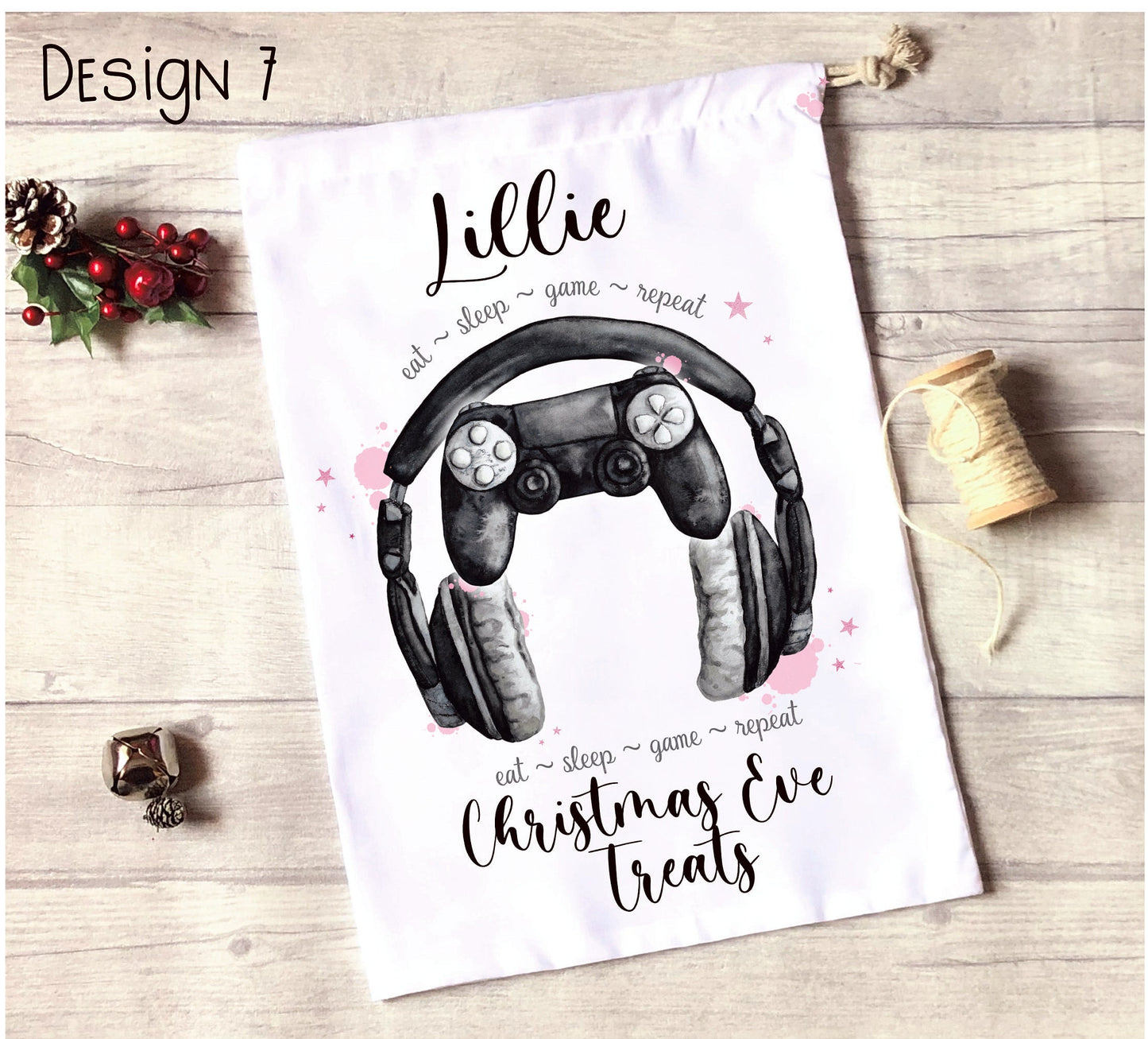 Personalised Gamer Christmas Eve Treat Bag, Gamer Xmas Treat Bag, Personalised Gamer Christmas Gift