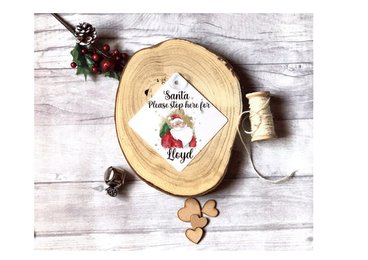 Santa Please Stop Here Sign, Personalised Father Christmas Please Stop Here Window Sign, Waiting For Santa Sign