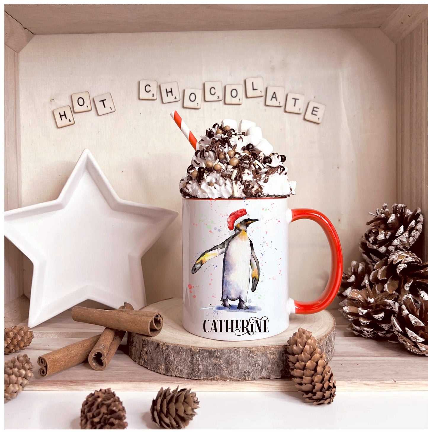 Penguin Christmas Mug, Personalised Penguin Christmas Mug, Personalised Penguin Mug, Penguin Christmas Gift.