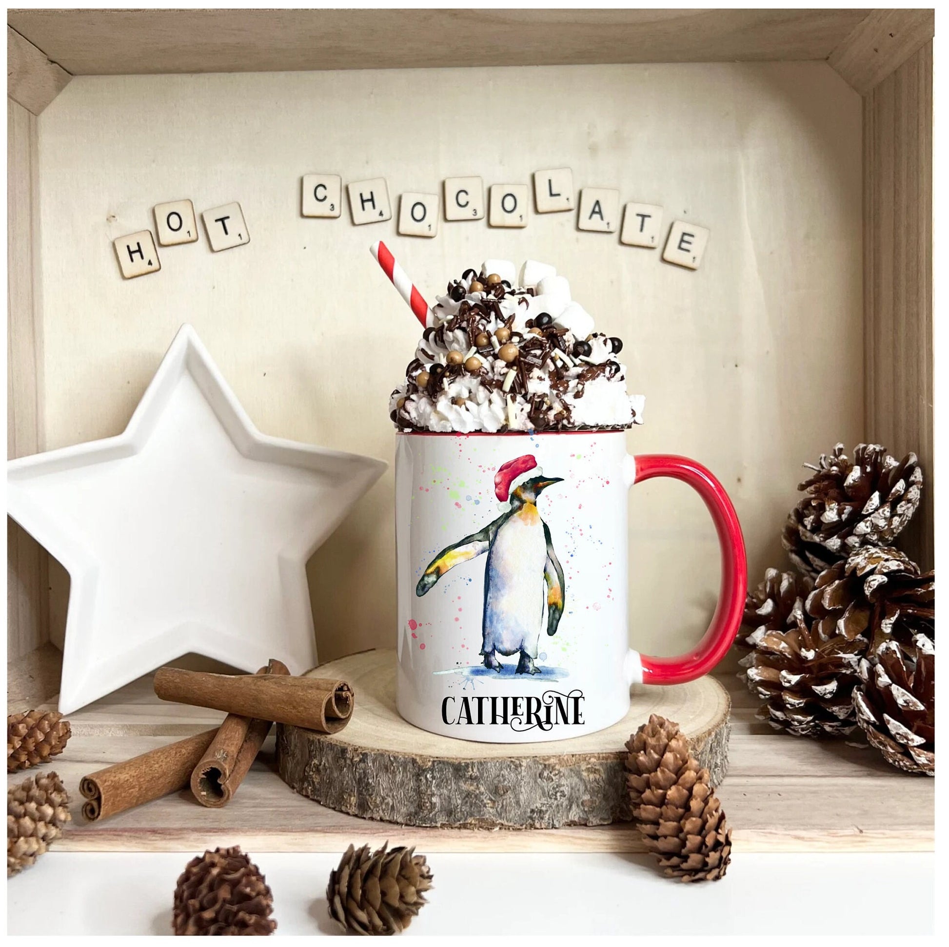 Penguin Christmas Mug, Personalised Penguin Christmas Mug, Personalised Penguin Mug, Penguin Christmas Gift.
