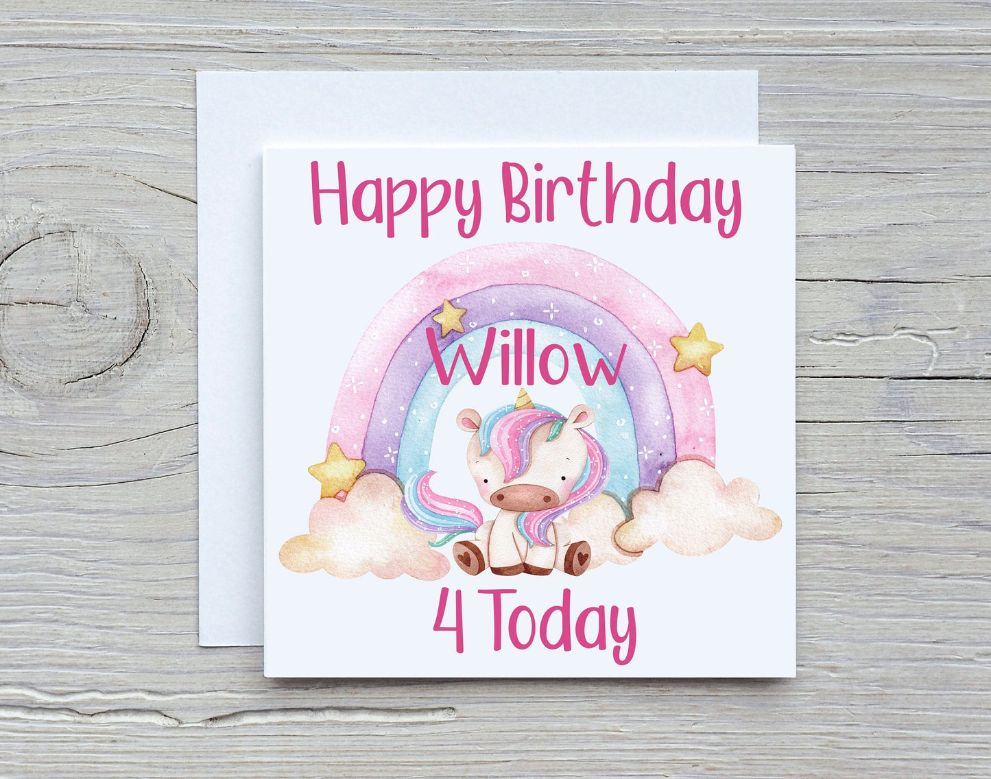 Unicorn Birthday Card, Personalised Unicorn Rainbow Birthday Card, Kids Birthday Card