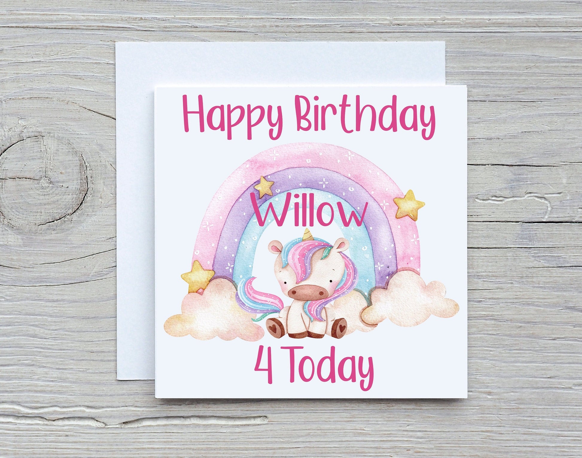 Unicorn Birthday Card, Personalised Unicorn Rainbow Birthday Card, Kids Birthday Card