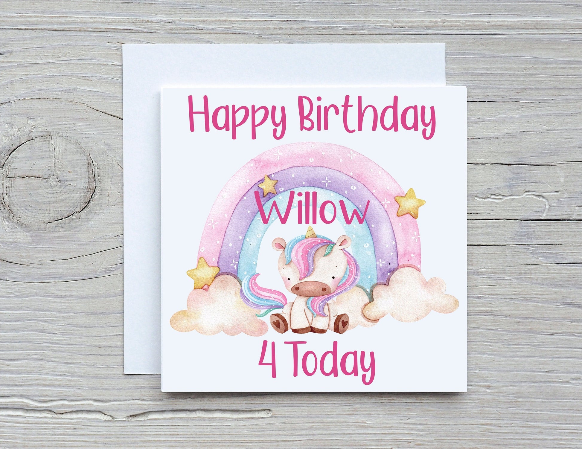 Unicorn Birthday Card, Personalised Unicorn Rainbow Birthday Card, Kids Birthday Card