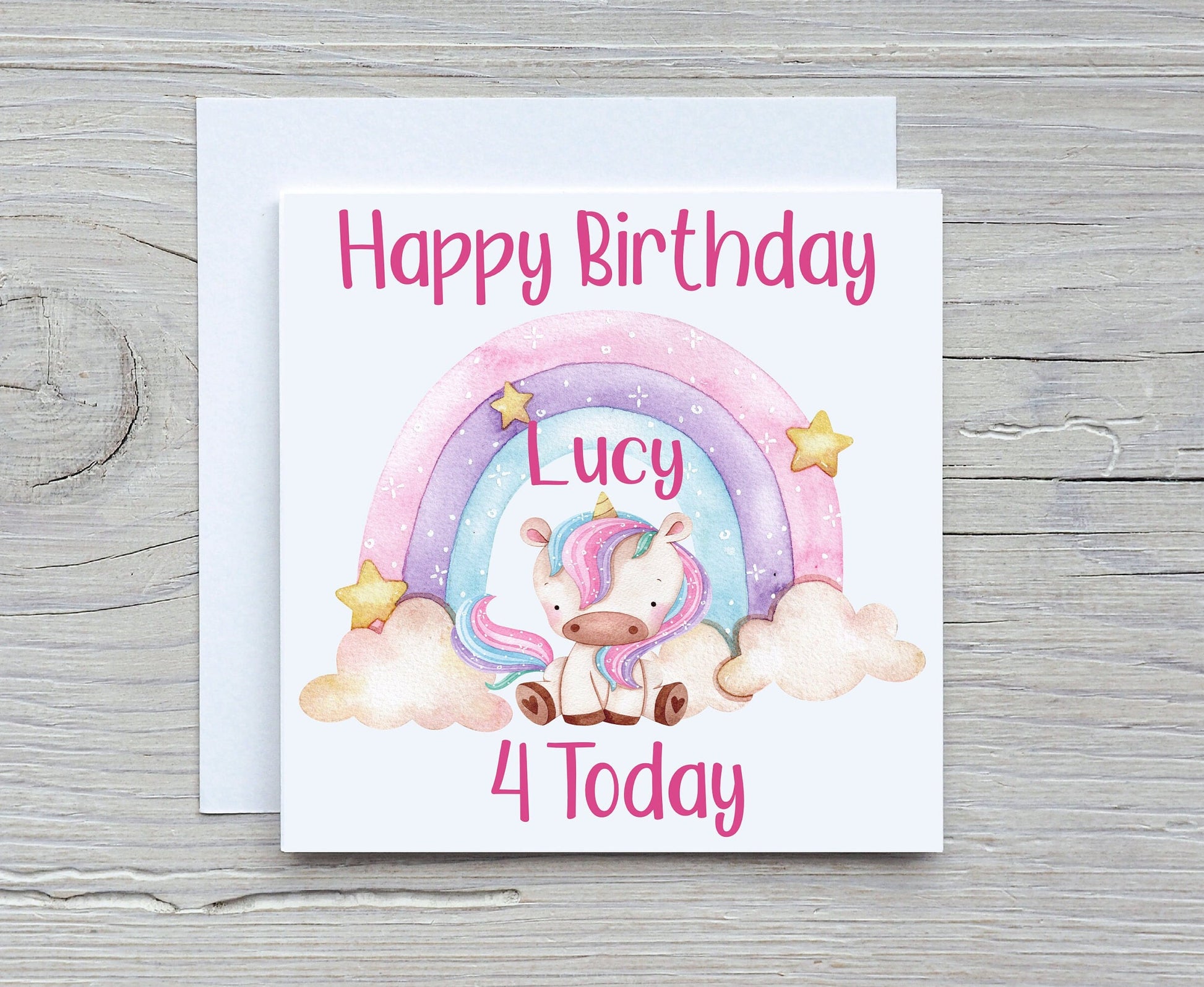 Unicorn Birthday Card, Personalised Unicorn Rainbow Birthday Card, Kids Birthday Card