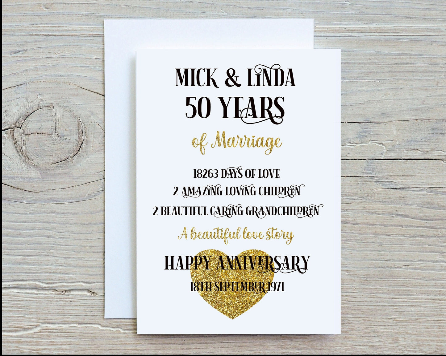 Golden Wedding Anniversary Card, Personalised 50 Years Of Marriage Card, Special Wedding Anniversary Card