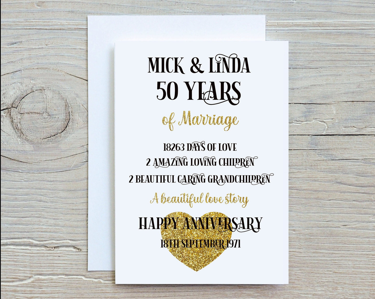 Golden Wedding Anniversary Card, Personalised 50 Years Of Marriage Card, Special Wedding Anniversary Card