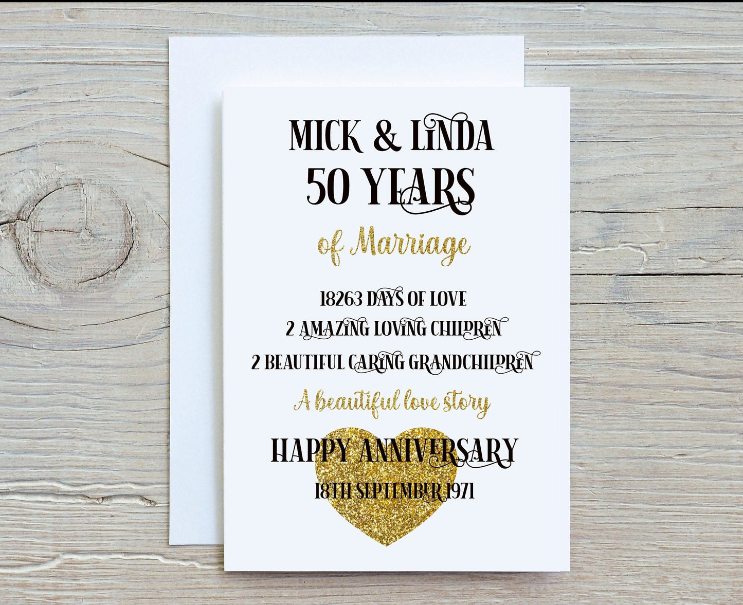 Golden Wedding Anniversary Card, Personalised 50 Years Of Marriage Card, Special Wedding Anniversary Card