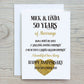 Golden Wedding Anniversary Card, Personalised 50 Years Of Marriage Card, Special Wedding Anniversary Card
