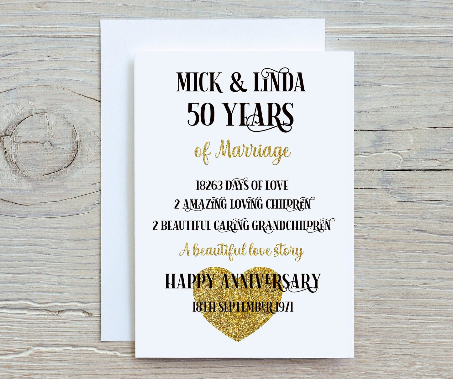 Golden Wedding Anniversary Card, Personalised 50 Years Of Marriage Card, Special Wedding Anniversary Card
