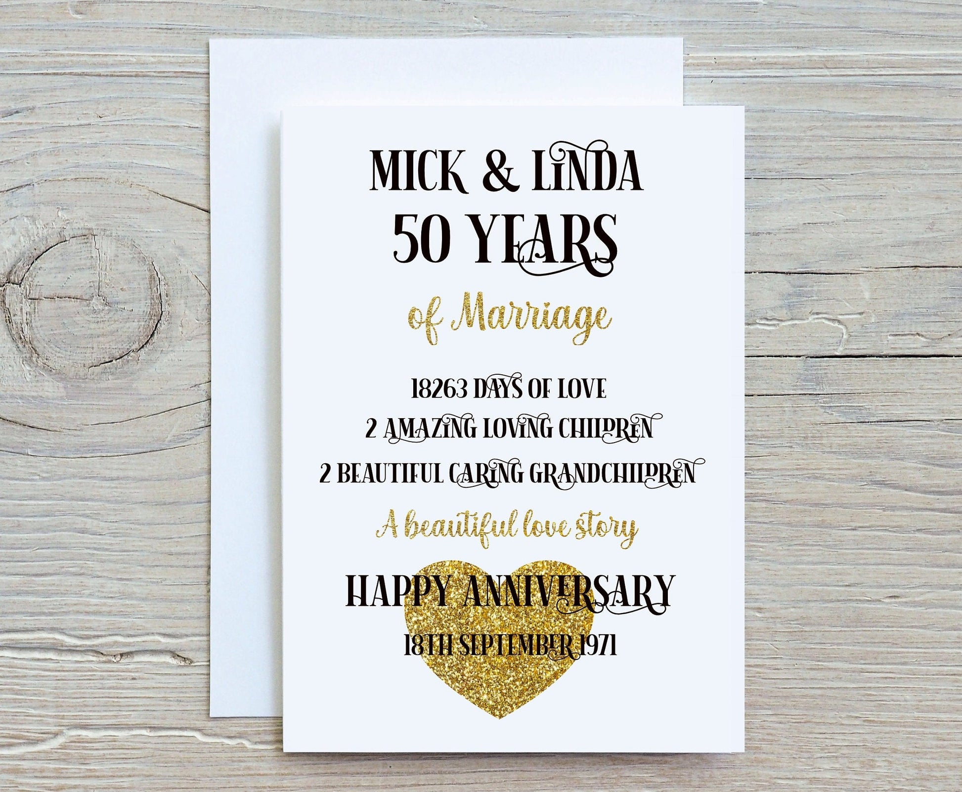 Golden Wedding Anniversary Card, Personalised 50 Years Of Marriage Card, Special Wedding Anniversary Card