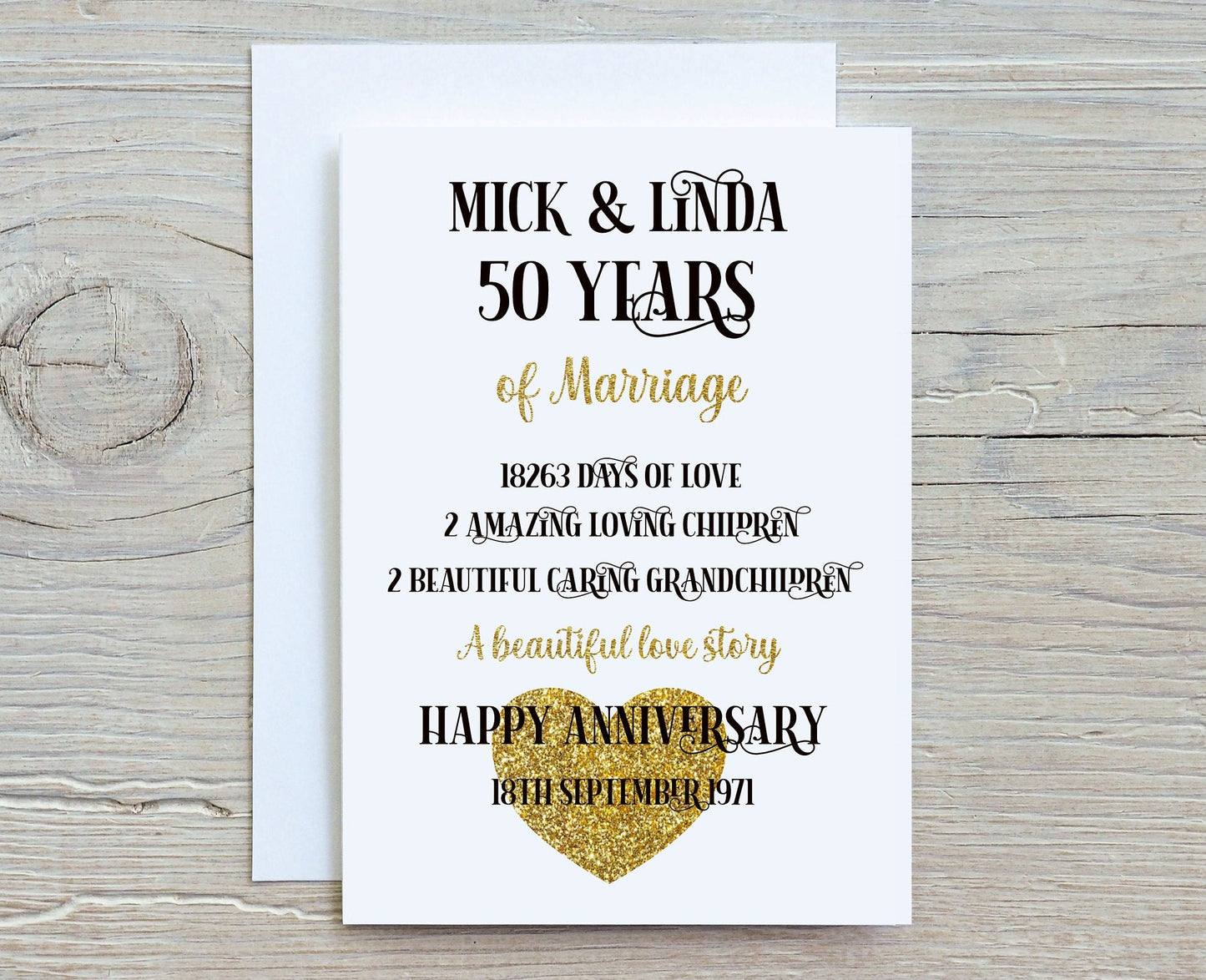 Golden Wedding Anniversary Card, Personalised 50 Years Of Marriage Card, Special Wedding Anniversary Card