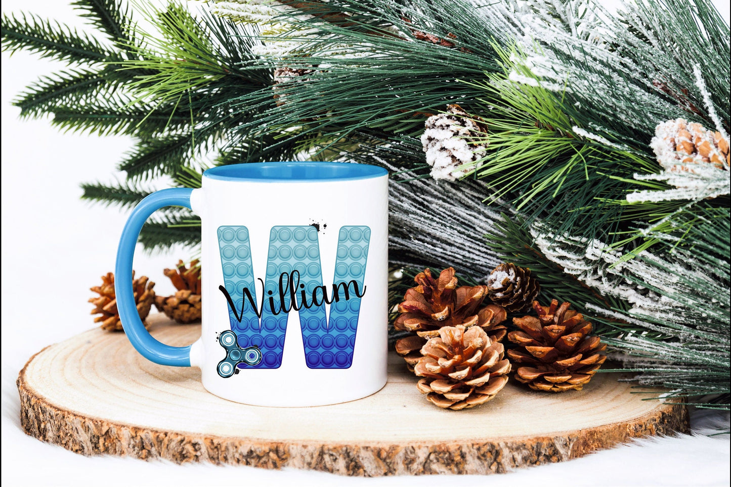 Poppit Fidget Toy Mug, Personalised Fidget Themed Initial Mug, Sensory Poppit Personalised Cup, Blue Fidget Initial Mug