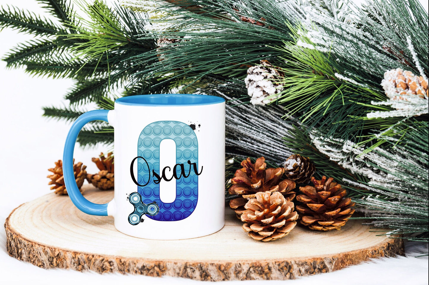 Poppit Fidget Toy Mug, Personalised Fidget Themed Initial Mug, Sensory Poppit Personalised Cup, Blue Fidget Initial Mug