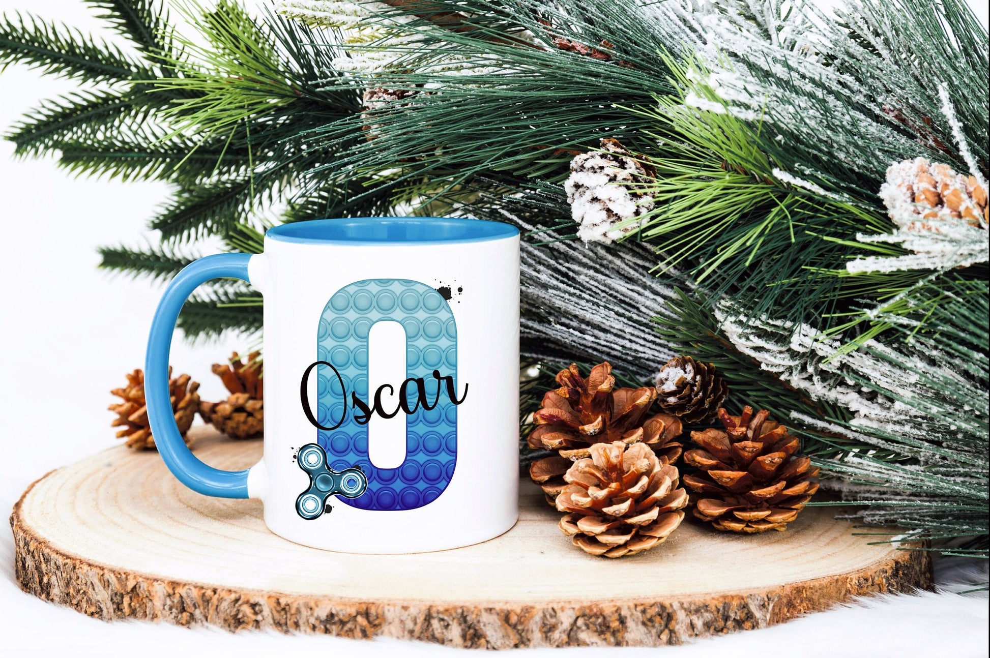 Poppit Fidget Toy Mug, Personalised Fidget Themed Initial Mug, Sensory Poppit Personalised Cup, Blue Fidget Initial Mug