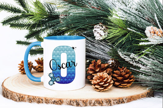 Poppit Fidget Toy Mug, Personalised Fidget Themed Initial Mug, Sensory Poppit Personalised Cup, Blue Fidget Initial Mug