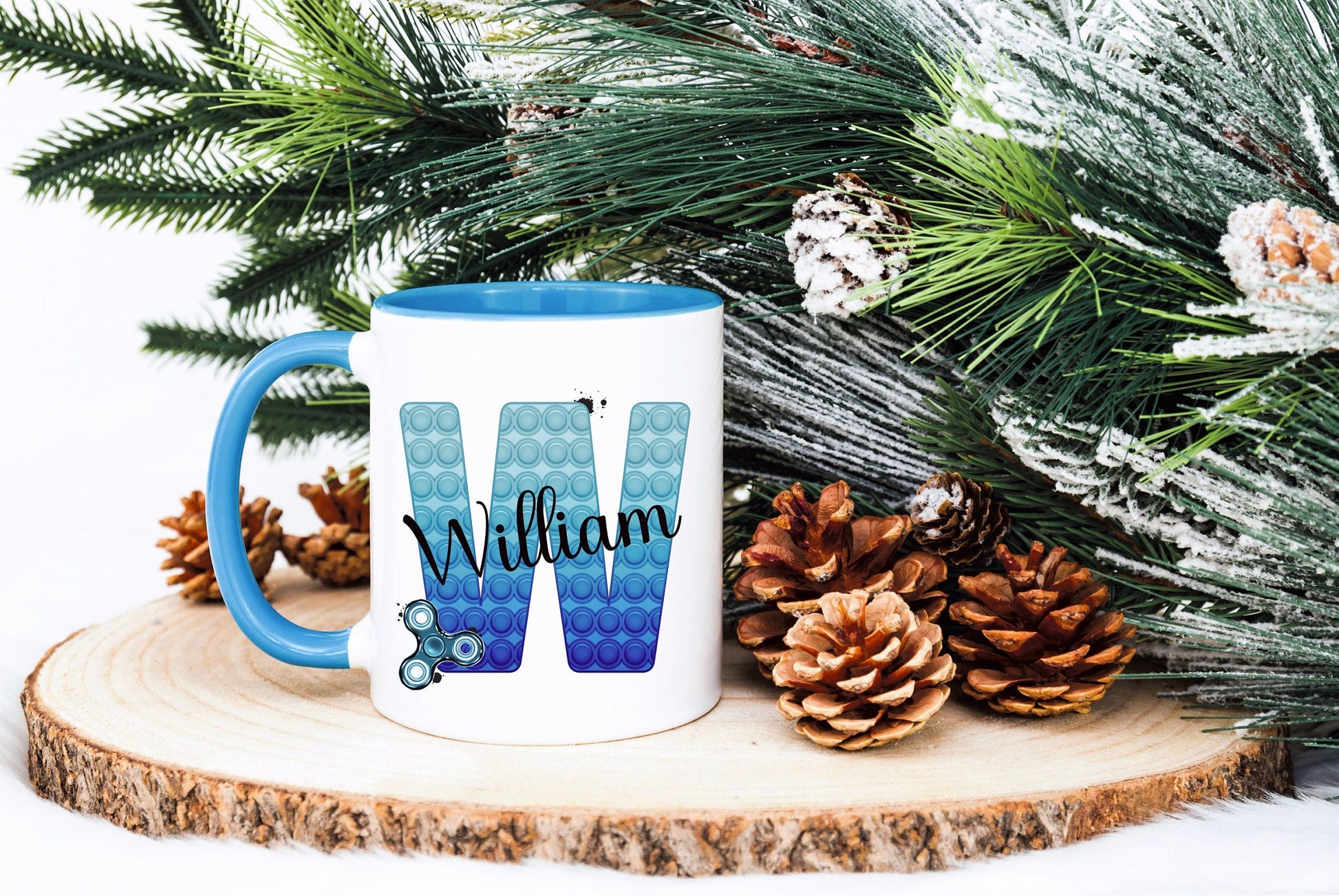 Poppit Fidget Toy Mug, Personalised Fidget Themed Initial Mug, Sensory Poppit Personalised Cup, Blue Fidget Initial Mug