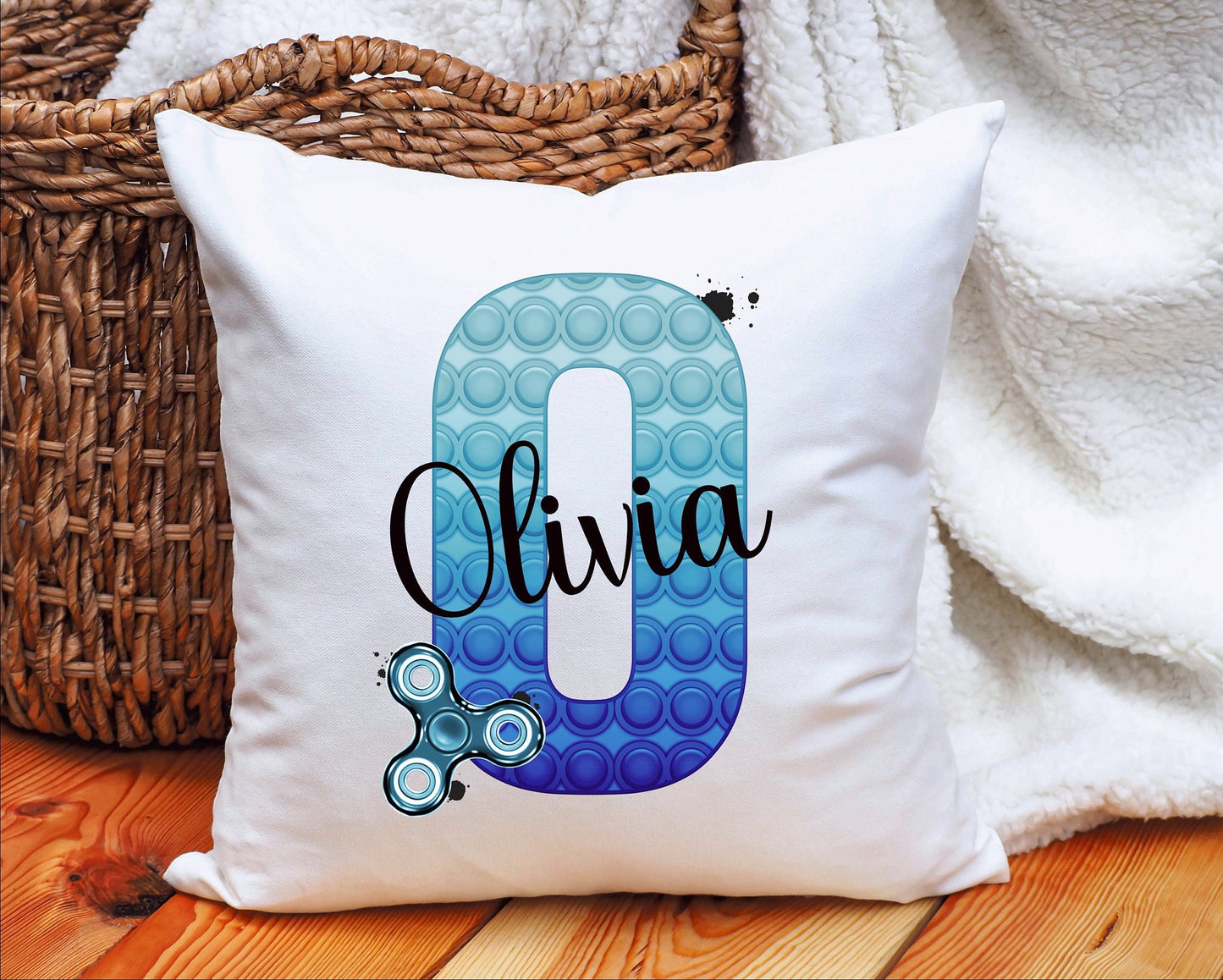 Poppit Cushion Gift, Blue Initial Poppit Fidget Toy Personalised Cushion Gift