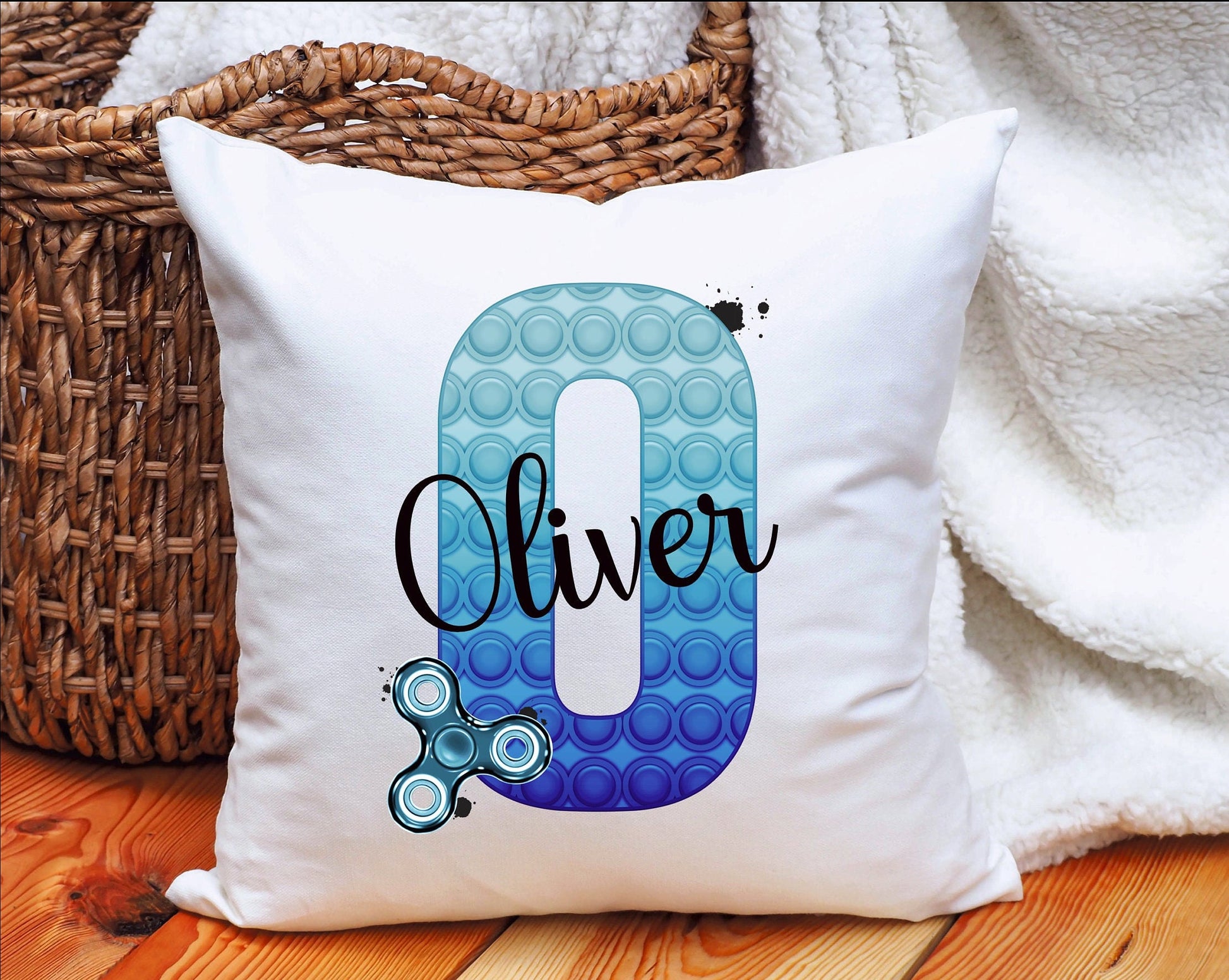 Poppit Cushion Gift, Blue Initial Poppit Fidget Toy Personalised Cushion Gift