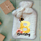 Personalised Hot Water Bottle, Bee Design Hot Water Bottle, Deluxe Fluffy Cover