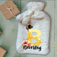 Personalised Hot Water Bottle, Bee Design Hot Water Bottle, Deluxe Fluffy Cover