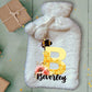 Personalised Hot Water Bottle, Bee Design Hot Water Bottle, Deluxe Fluffy Cover