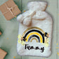 Personalised Hot Water Bottle, Bee Rainbow Design Hot Water Bottle, Personalised Gifts, Deluxe Fluffy Cover