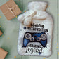 Personalised Hot Water Bottle, Gamer Design Hot Water Bottle, Gaming Legend Hot Water Bottle, Deluxe Fluffy Cover