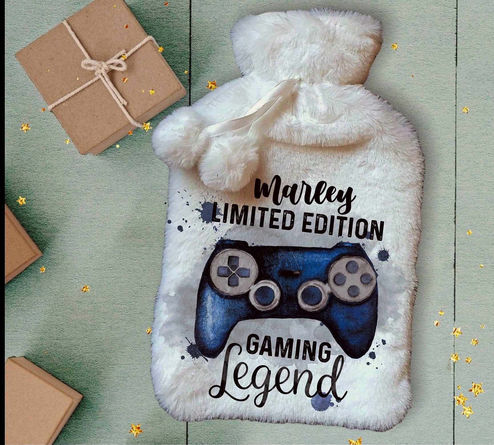 Personalised Hot Water Bottle, Gamer Design Hot Water Bottle, Gaming Legend Hot Water Bottle, Deluxe Fluffy Cover