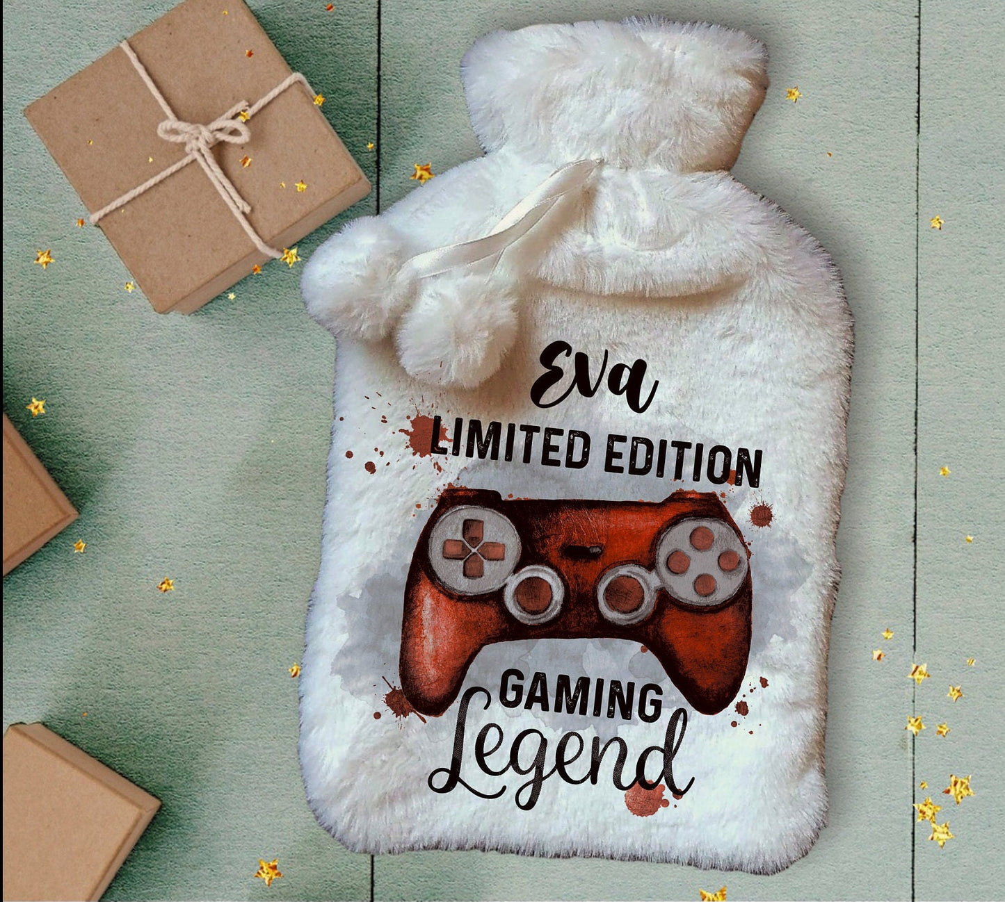 Personalised Hot Water Bottle, Gamer Design Hot Water Bottle, Gaming Legend Hot Water Bottle, Deluxe Fluffy Cover