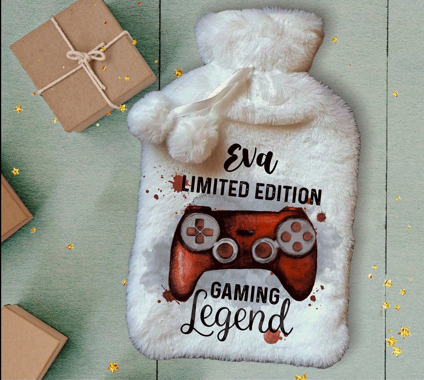 Personalised Hot Water Bottle, Gamer Design Hot Water Bottle, Gaming Legend Hot Water Bottle, Deluxe Fluffy Cover