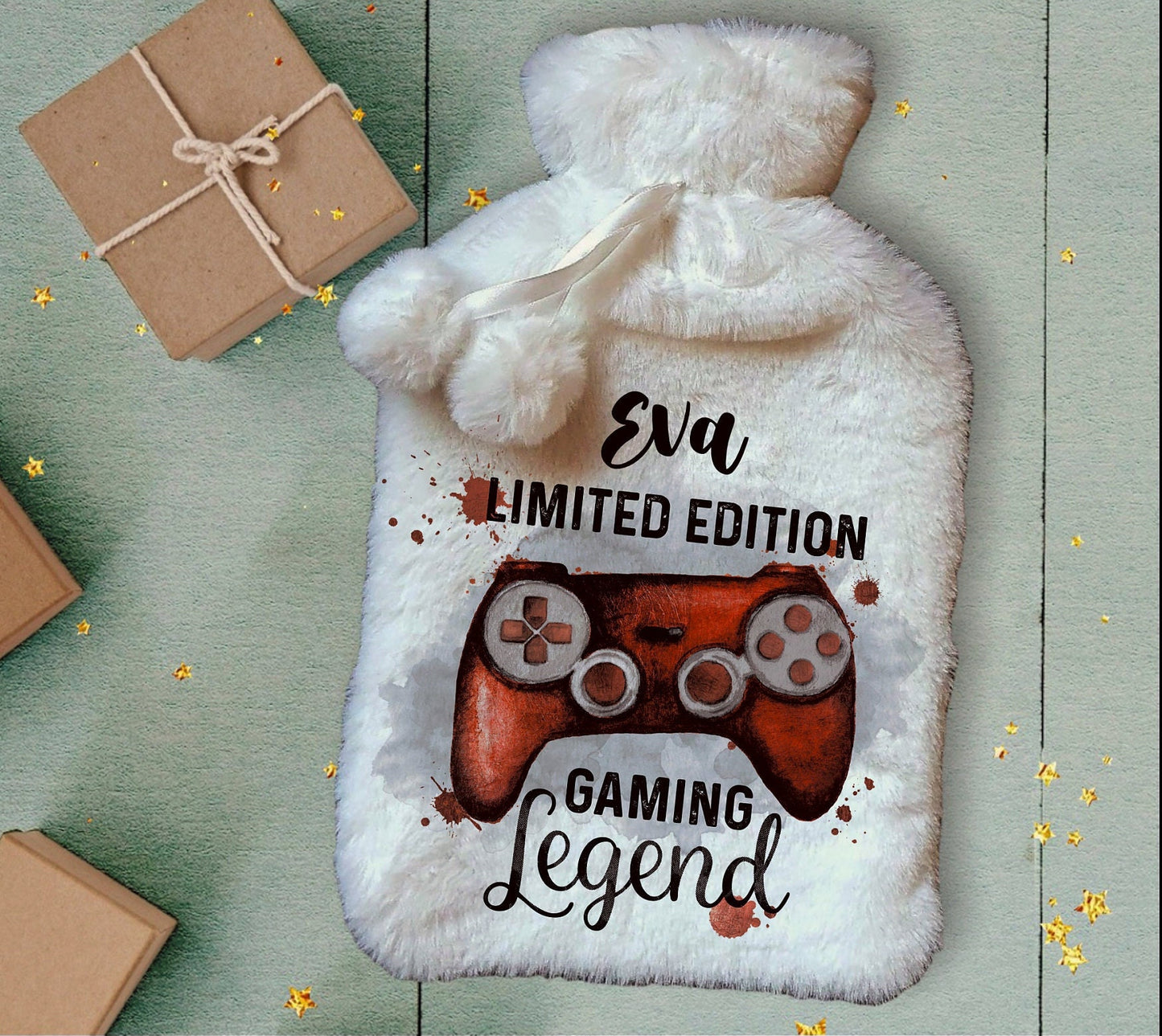 Personalised Hot Water Bottle, Gamer Design Hot Water Bottle, Gaming Legend Hot Water Bottle, Deluxe Fluffy Cover