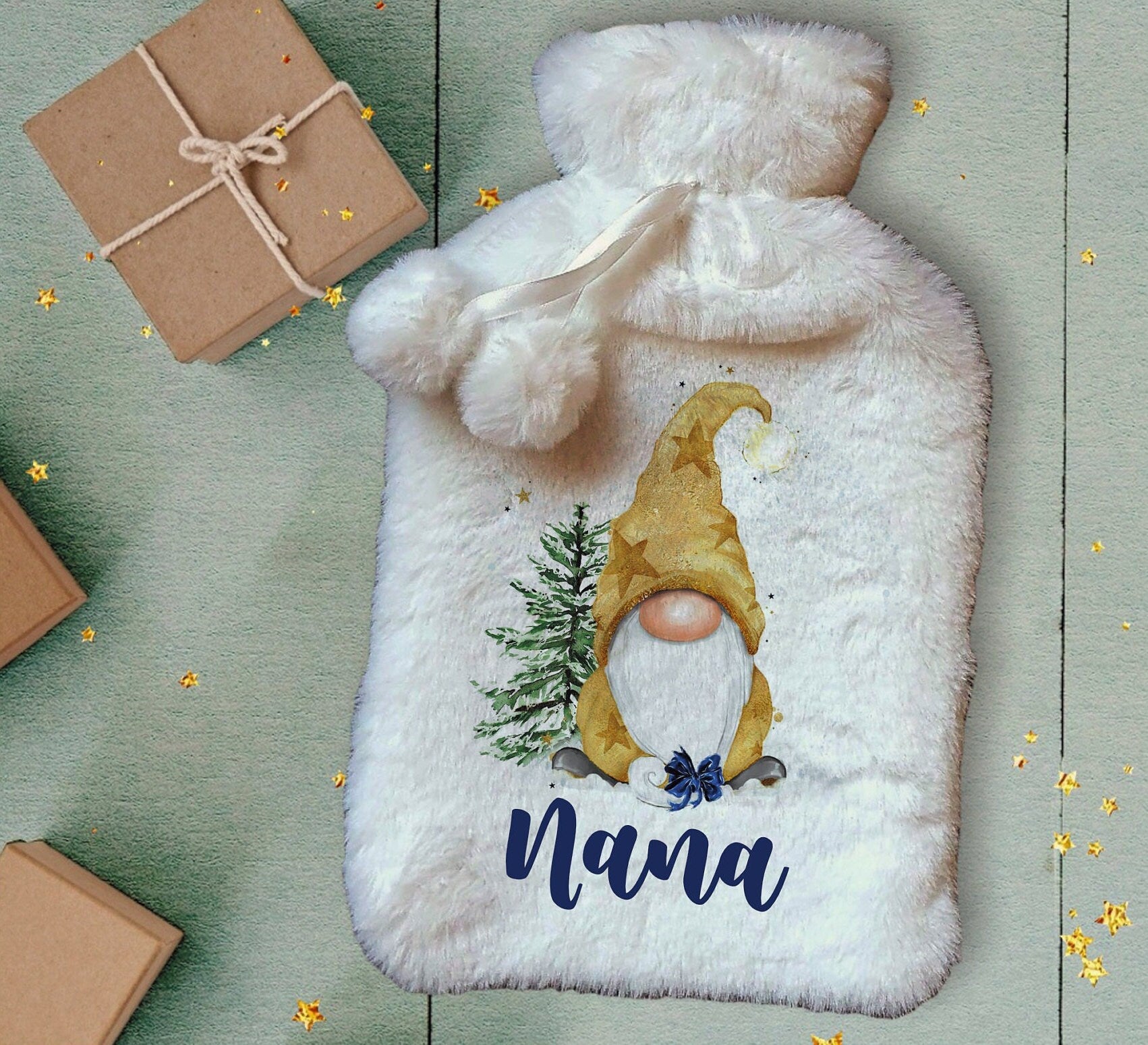 Personalised Hot Water Bottle, Gonk Personalised Hot Water Bottle, Gnome Hot Water Bottle, Christmas Hot Water Bottle Gift