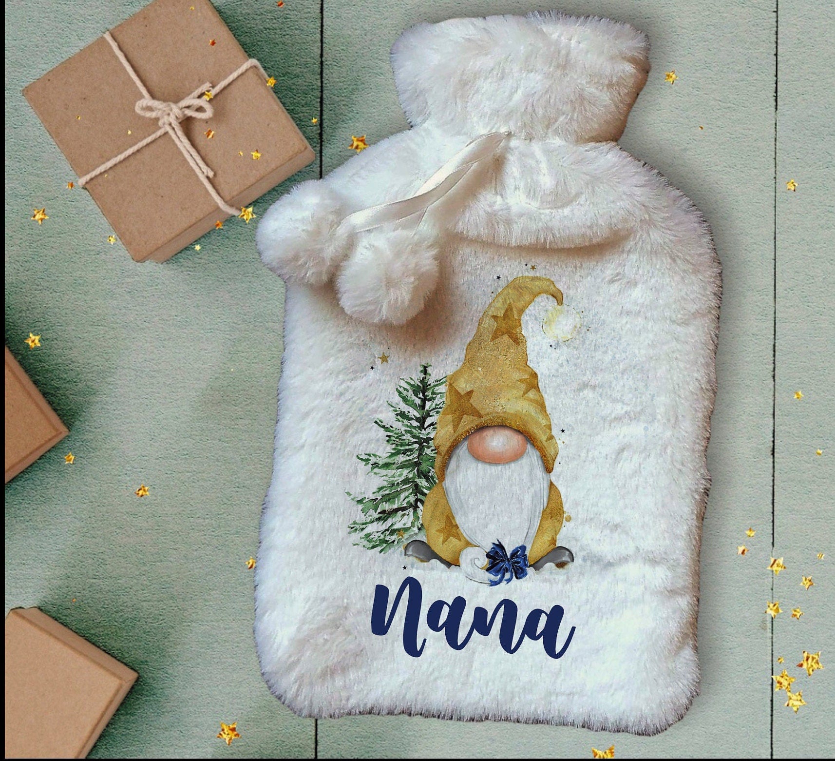 Personalised Hot Water Bottle, Gonk Personalised Hot Water Bottle, Gnome Hot Water Bottle, Christmas Hot Water Bottle Gift