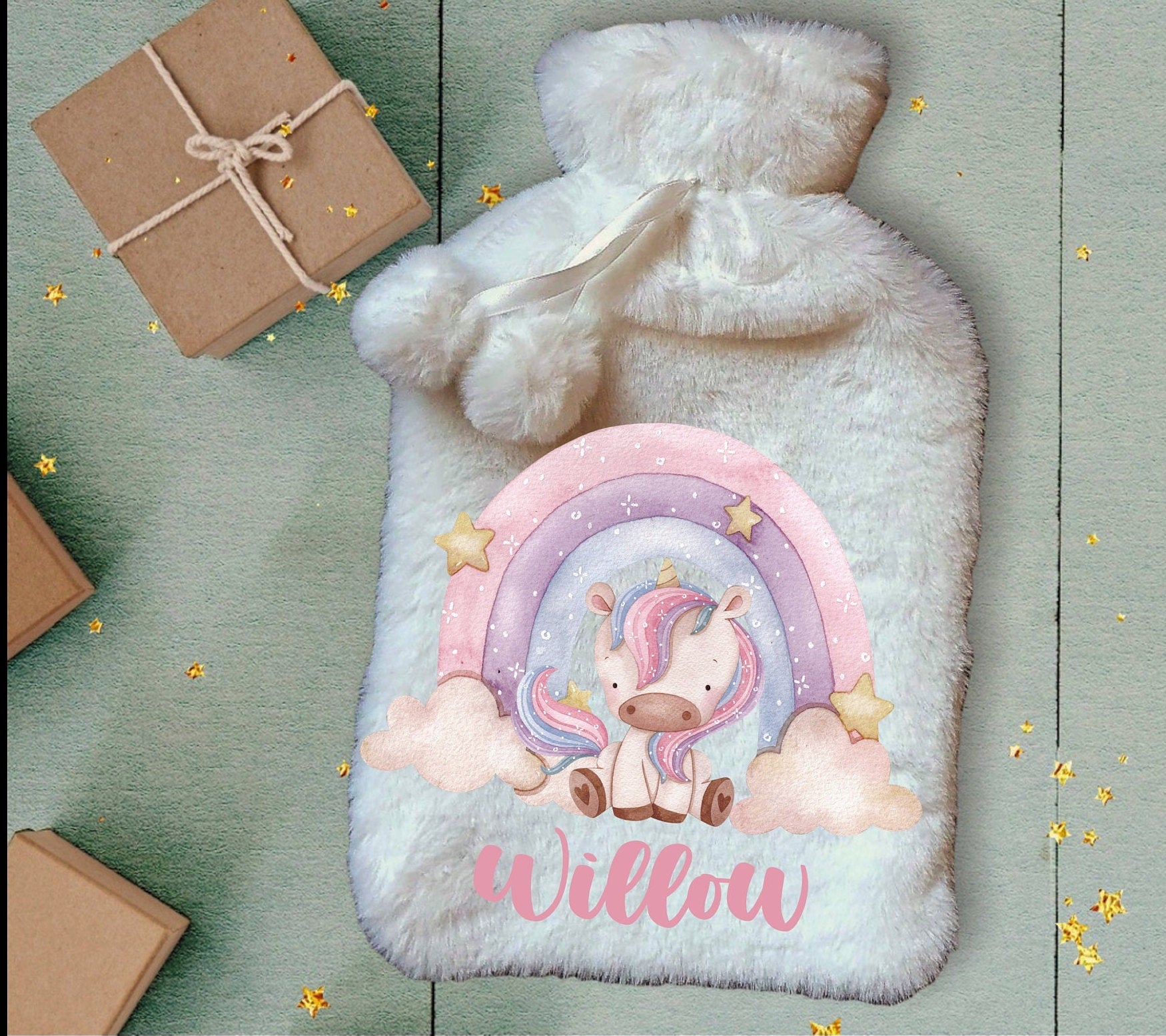 Personalised Hot Water Bottle, Unicorn Personalised Hot Water Bottle, Unicorn Rainbow Hot Water Bottle, Christmas Hot Water Bottle Gift