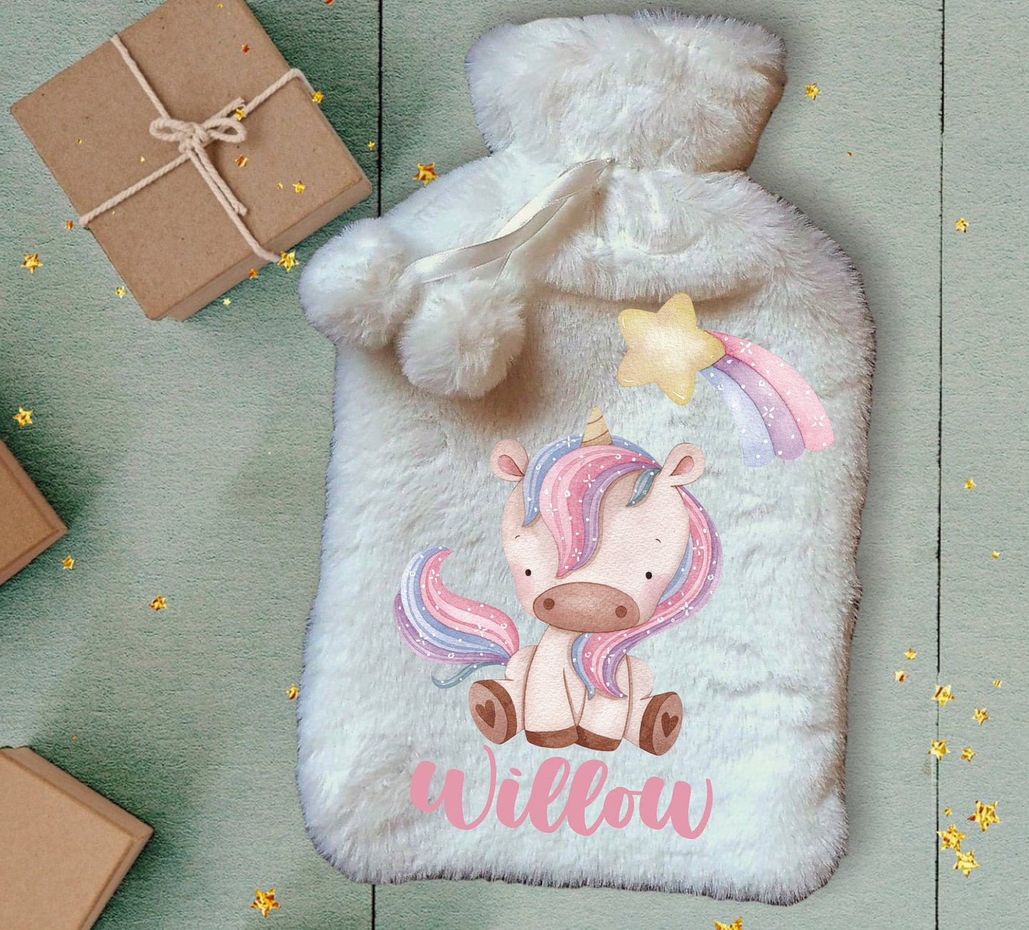 Personalised Hot Water Bottle, Unicorn Personalised Hot Water Bottle, Unicorn Rainbow Hot Water Bottle, Christmas Hot Water Bottle Gift