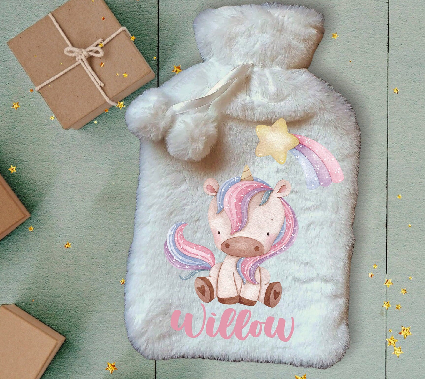 Personalised Hot Water Bottle, Unicorn Personalised Hot Water Bottle, Unicorn Rainbow Hot Water Bottle, Christmas Hot Water Bottle Gift