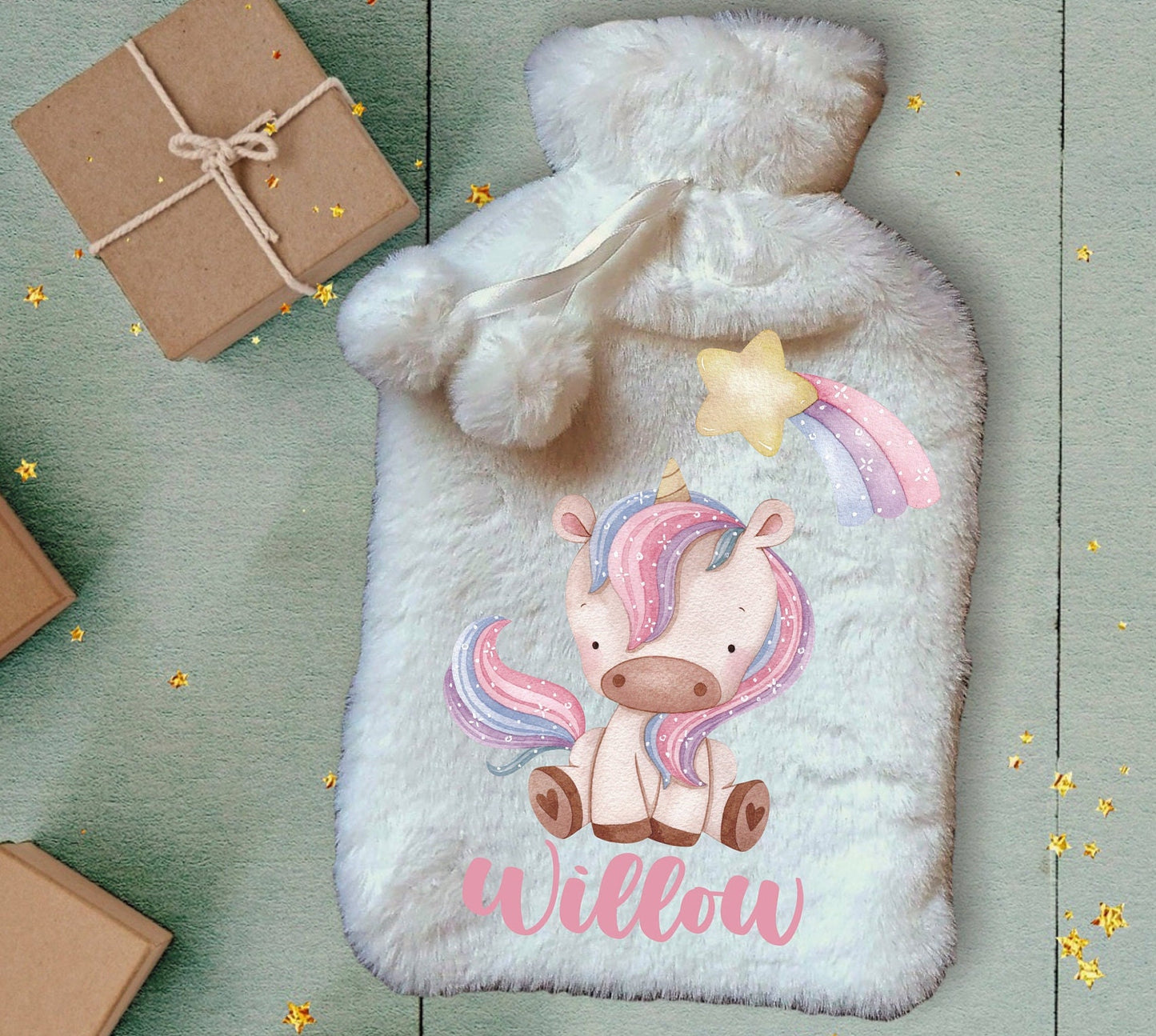 Personalised Hot Water Bottle, Unicorn Personalised Hot Water Bottle, Unicorn Rainbow Hot Water Bottle, Christmas Hot Water Bottle Gift
