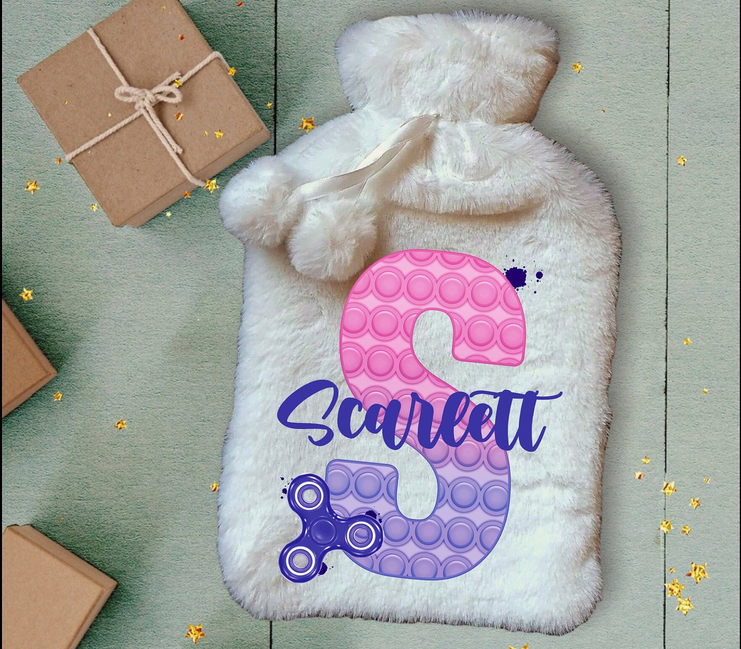 Personalised Hot Water Bottle, Poppit Personalised Fluffy Hot Water Bottle, Fidget Hot Water Bottle, Sensory Gift Idea