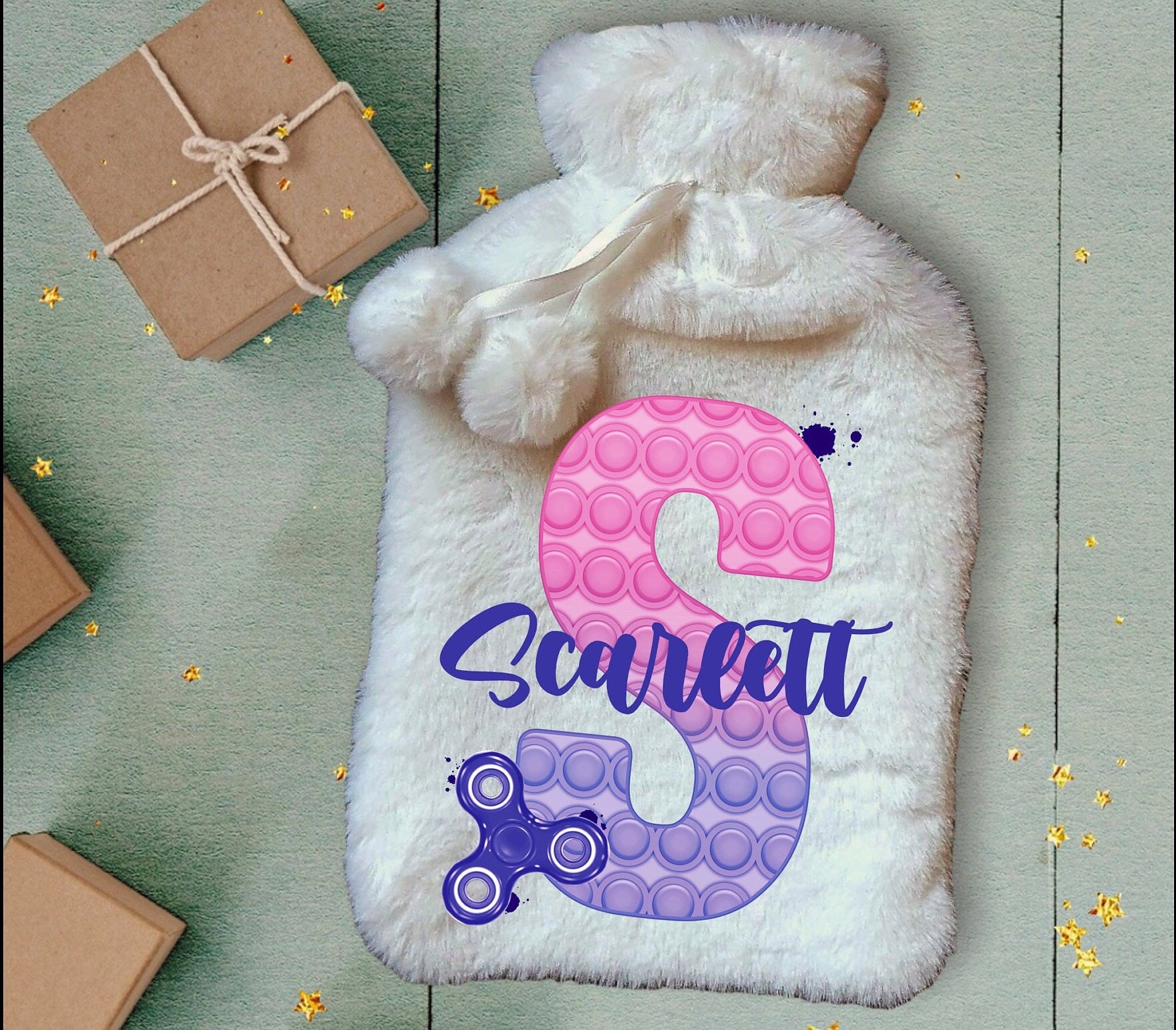 Personalised Hot Water Bottle, Poppit Personalised Fluffy Hot Water Bottle, Fidget Hot Water Bottle, Sensory Gift Idea