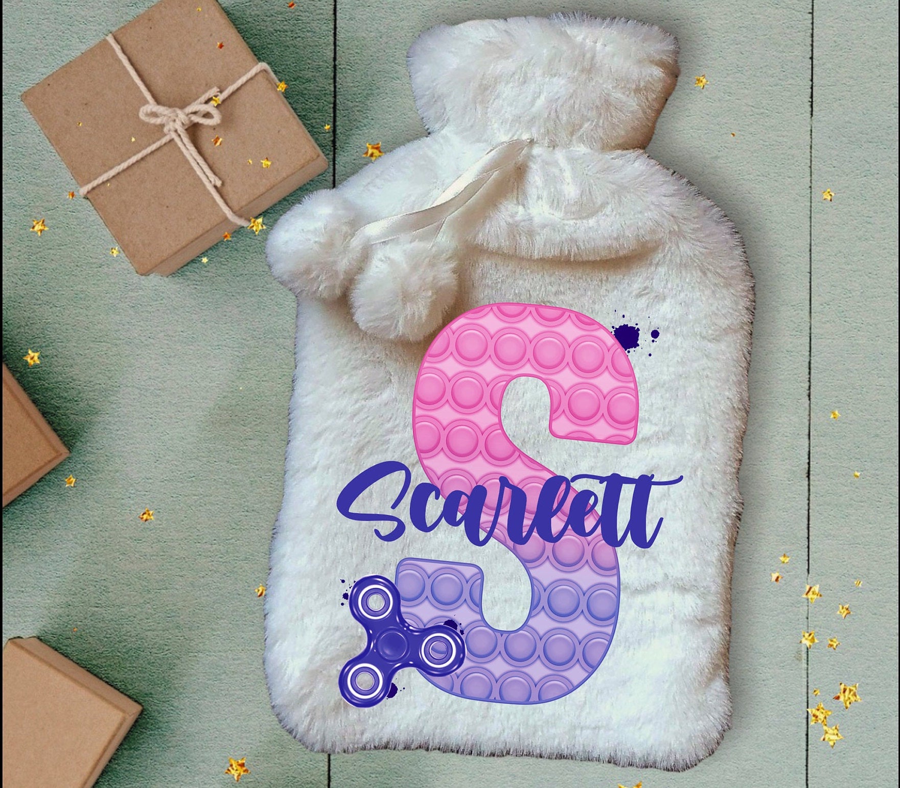 Personalised Hot Water Bottle, Poppit Personalised Hot Water Bottle, Fidget Hot Water Bottle, Christmas Hot Water Bottle, Sensory Gift Idea