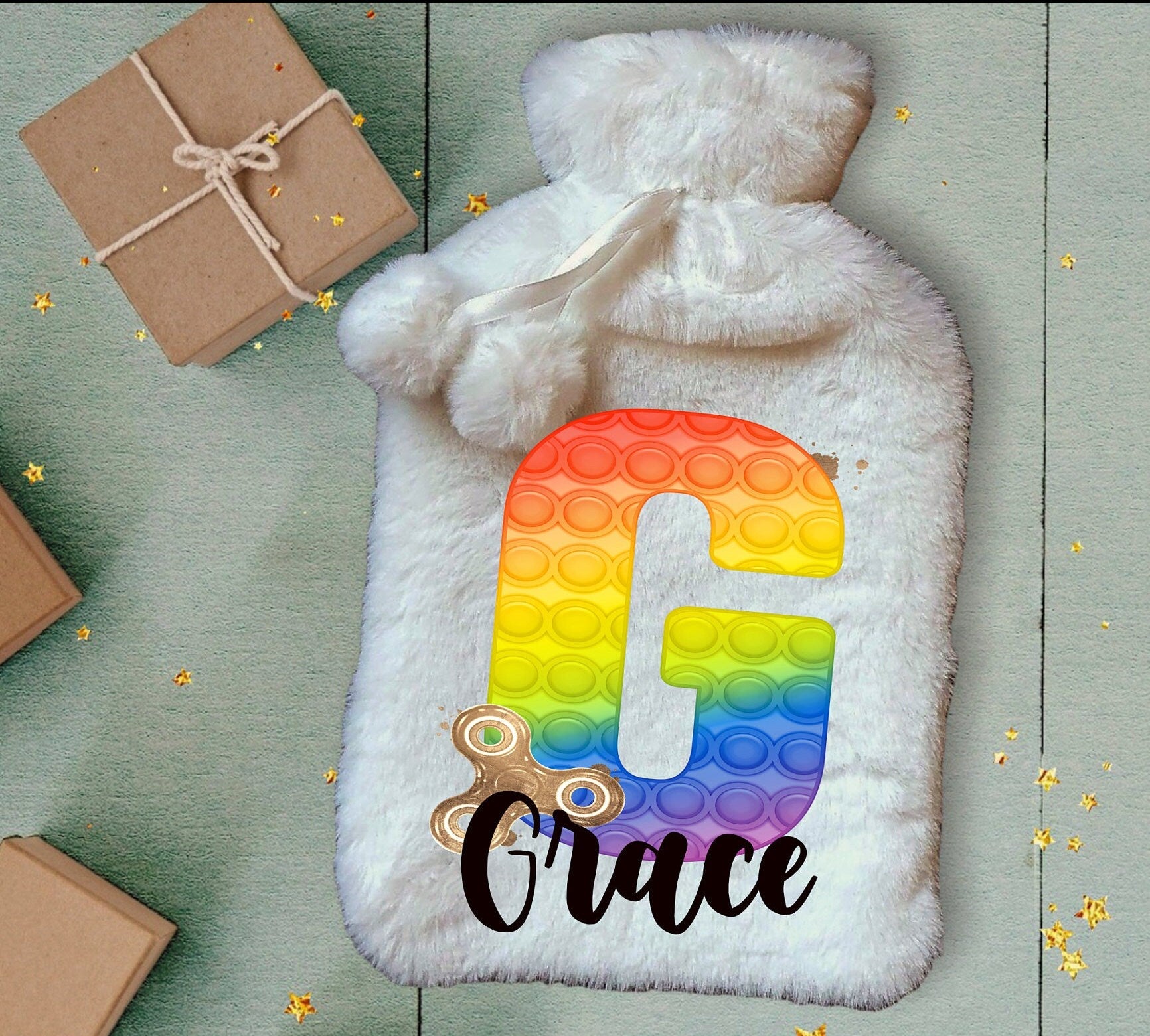 Personalised Hot Water Bottle, Poppit Personalised Hot Water Bottle, Fidget Hot Water Bottle, Christmas Hot Water Bottle, Sensory Gift Idea