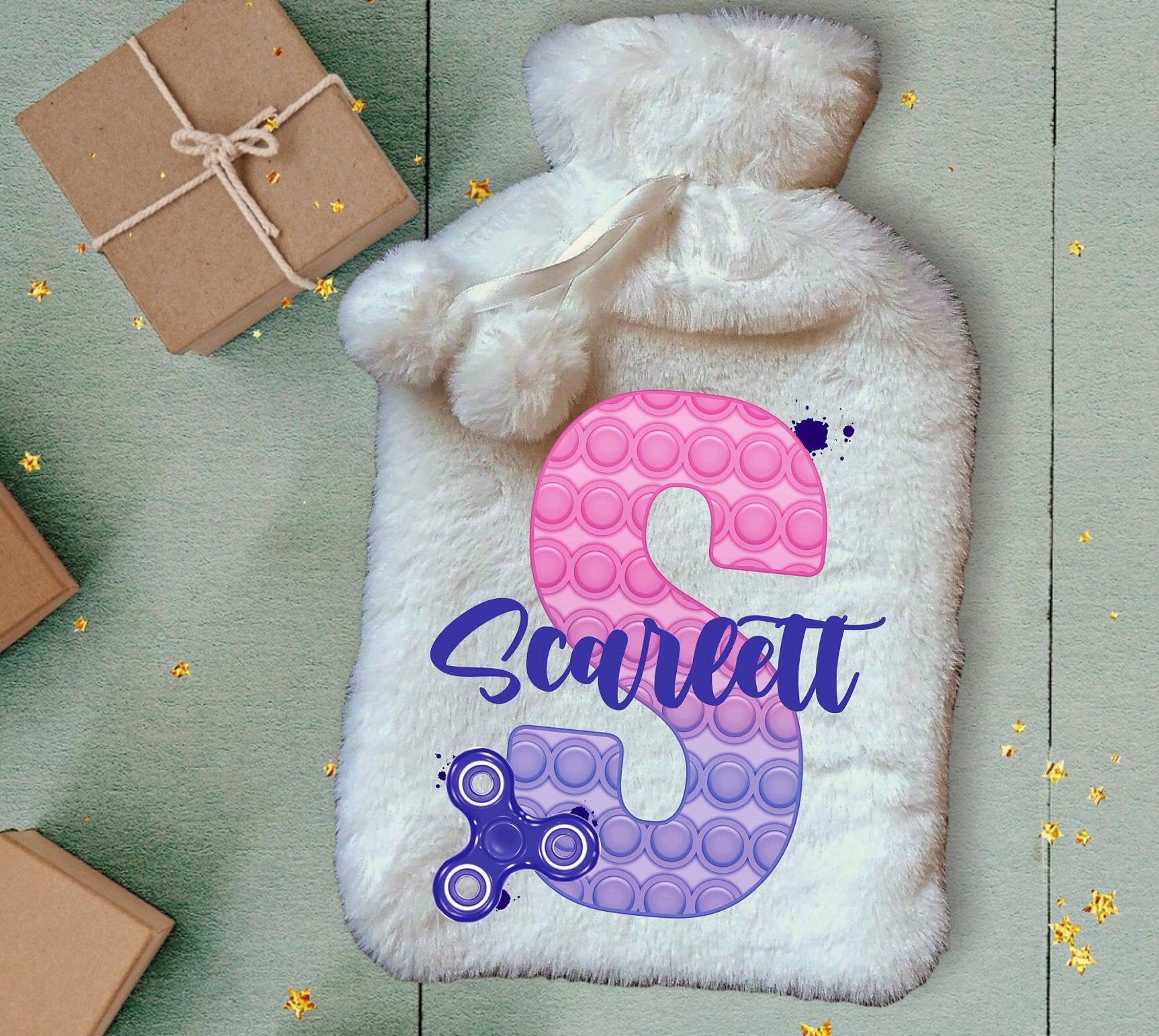 Personalised Hot Water Bottle, Poppit Personalised Fluffy Hot Water Bottle, Fidget Hot Water Bottle, Sensory Gift Idea