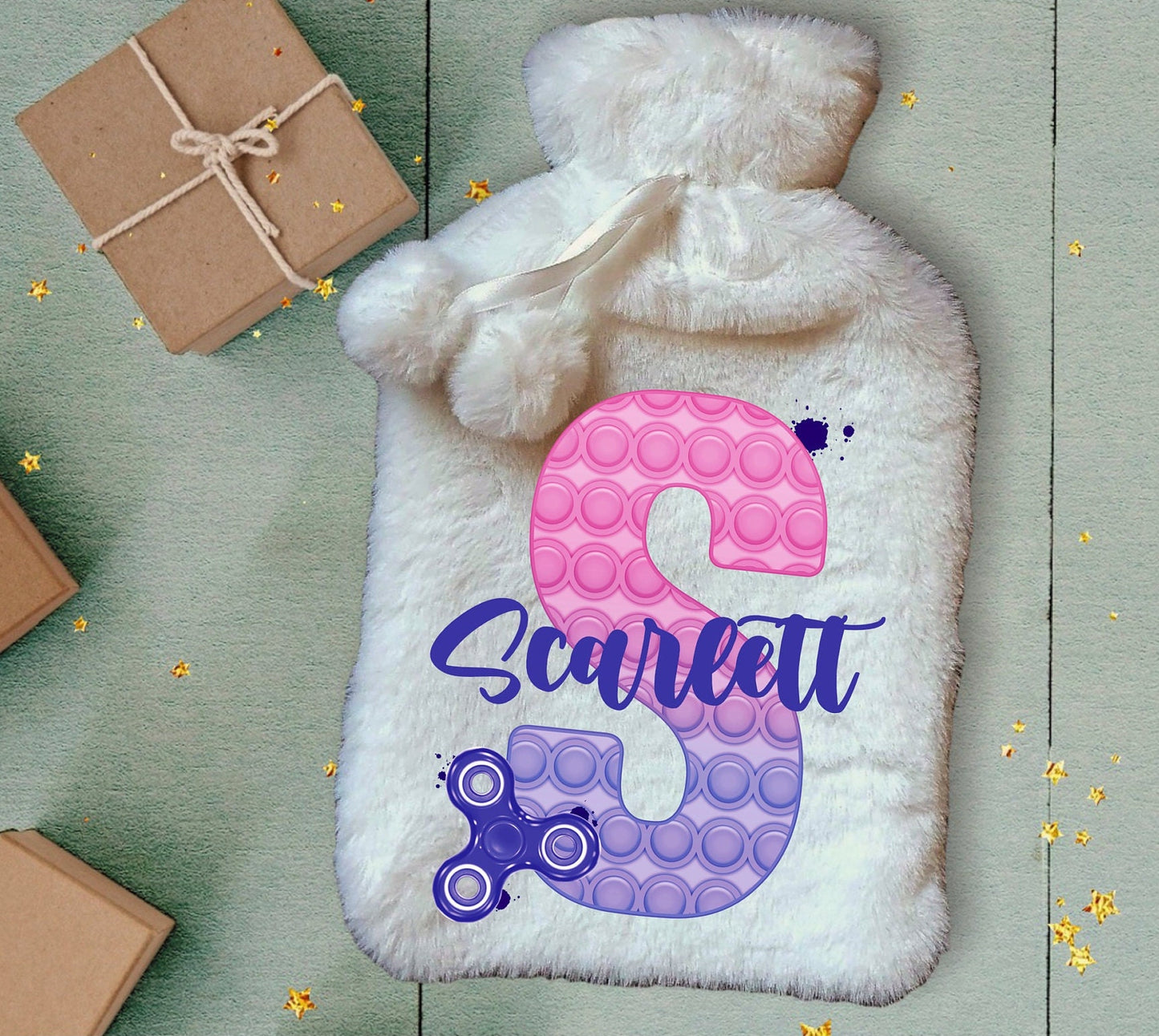 Personalised Hot Water Bottle, Poppit Personalised Hot Water Bottle, Fidget Hot Water Bottle, Christmas Hot Water Bottle, Sensory Gift Idea