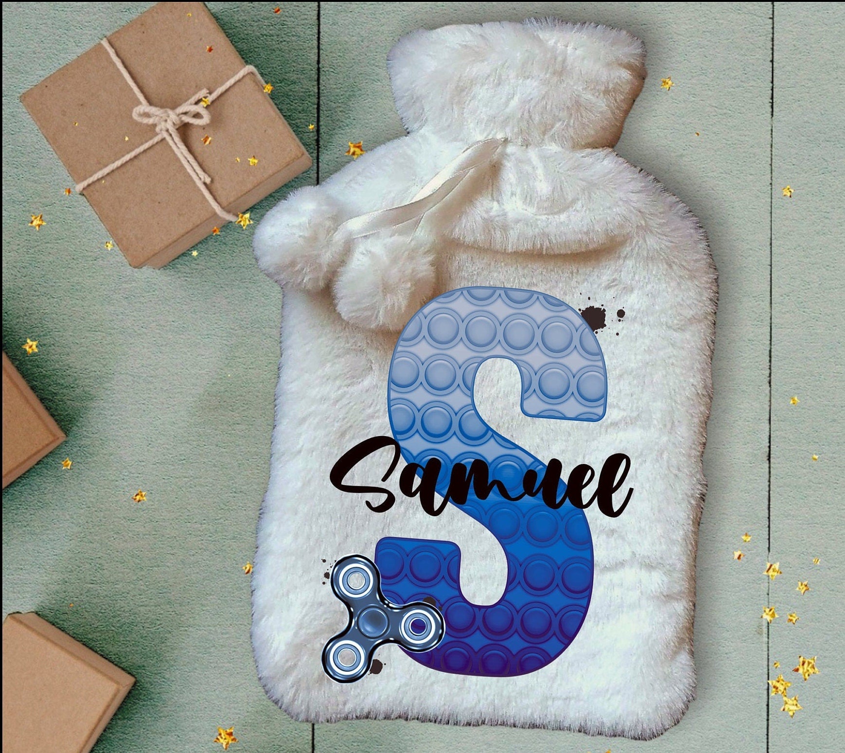 Personalised Hot Water Bottle, Poppit Personalised Fluffy Hot Water Bottle, Fidget Hot Water Bottle, Sensory Gift Idea