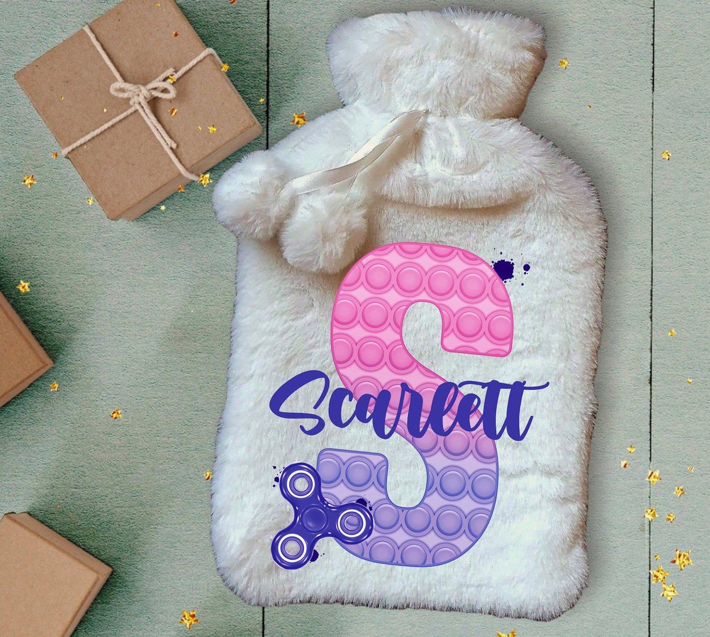 Personalised Hot Water Bottle, Poppit Personalised Hot Water Bottle, Fidget Hot Water Bottle, Christmas Hot Water Bottle, Sensory Gift Idea