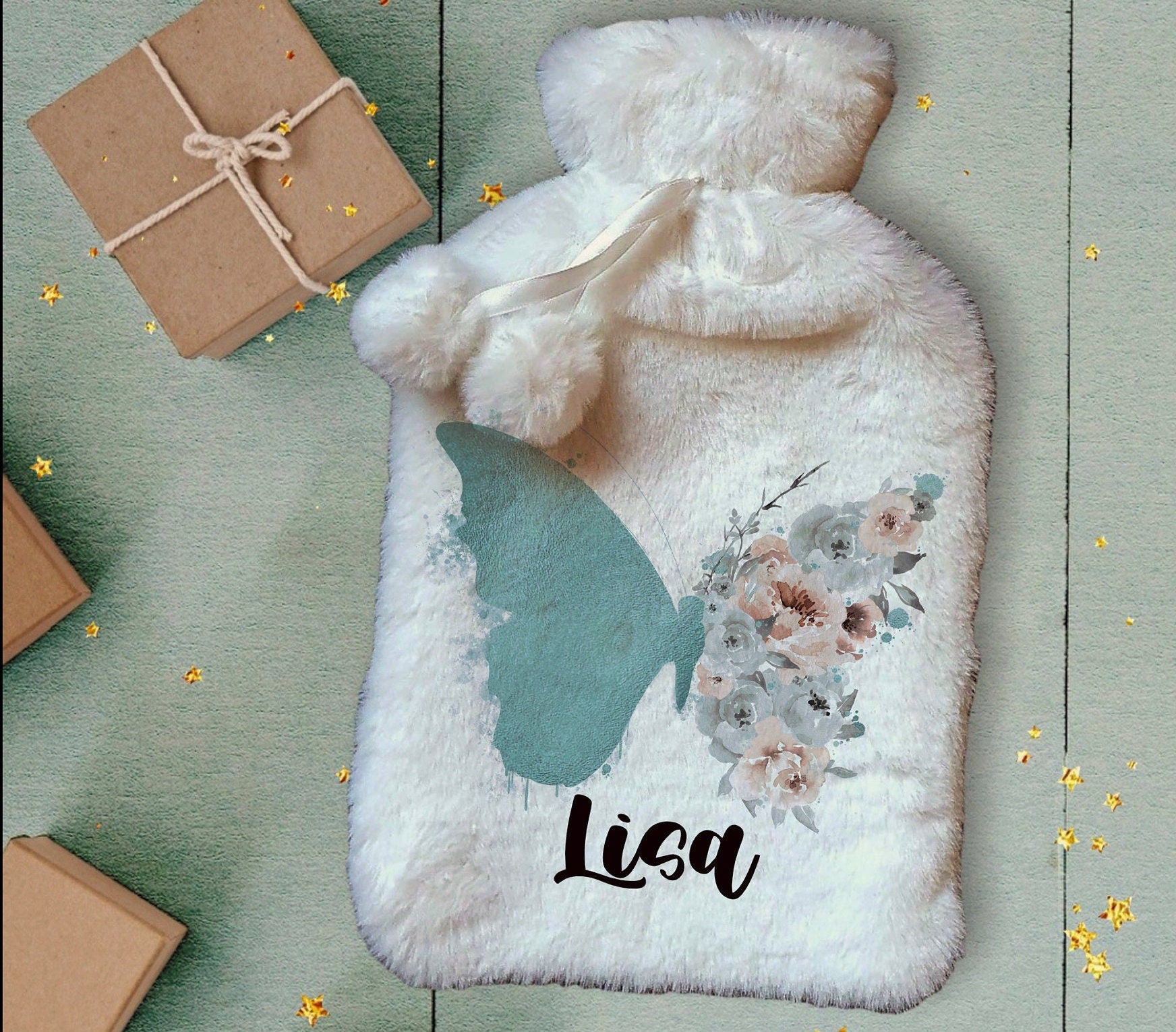 Personalised Hot Water Bottle, Elephant Rainbow Hot Water Bottle, Christmas Gift Idea, Elephant Hot Water bottle, Deluxe Fluffy Cover