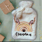 Personalised Hot Water Bottle, Reindeer Rainbow Hot Water Bottle, Christmas Gift Idea, Reinbow Hot Water bottle, Deluxe Fluffy Cover