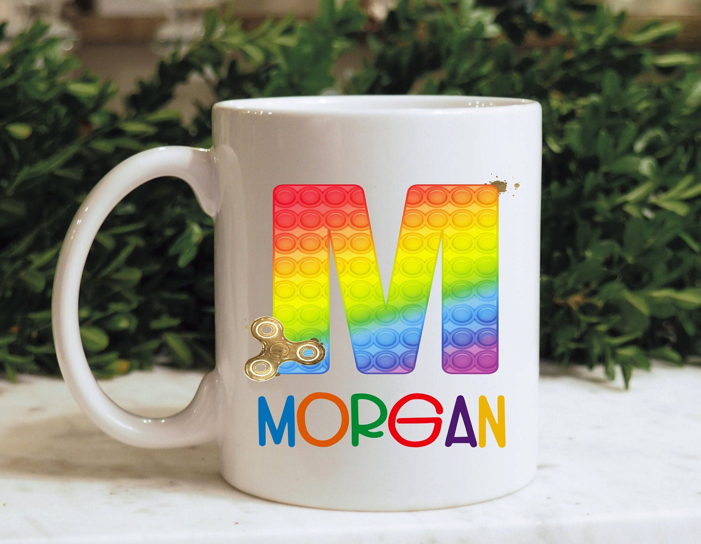 Personalised Poppit Fidget Toy Mug, Personalised Fidget Themed Initial Mug, Sensory Poppit Personalised Cup, Blue Fidget Initial Mug