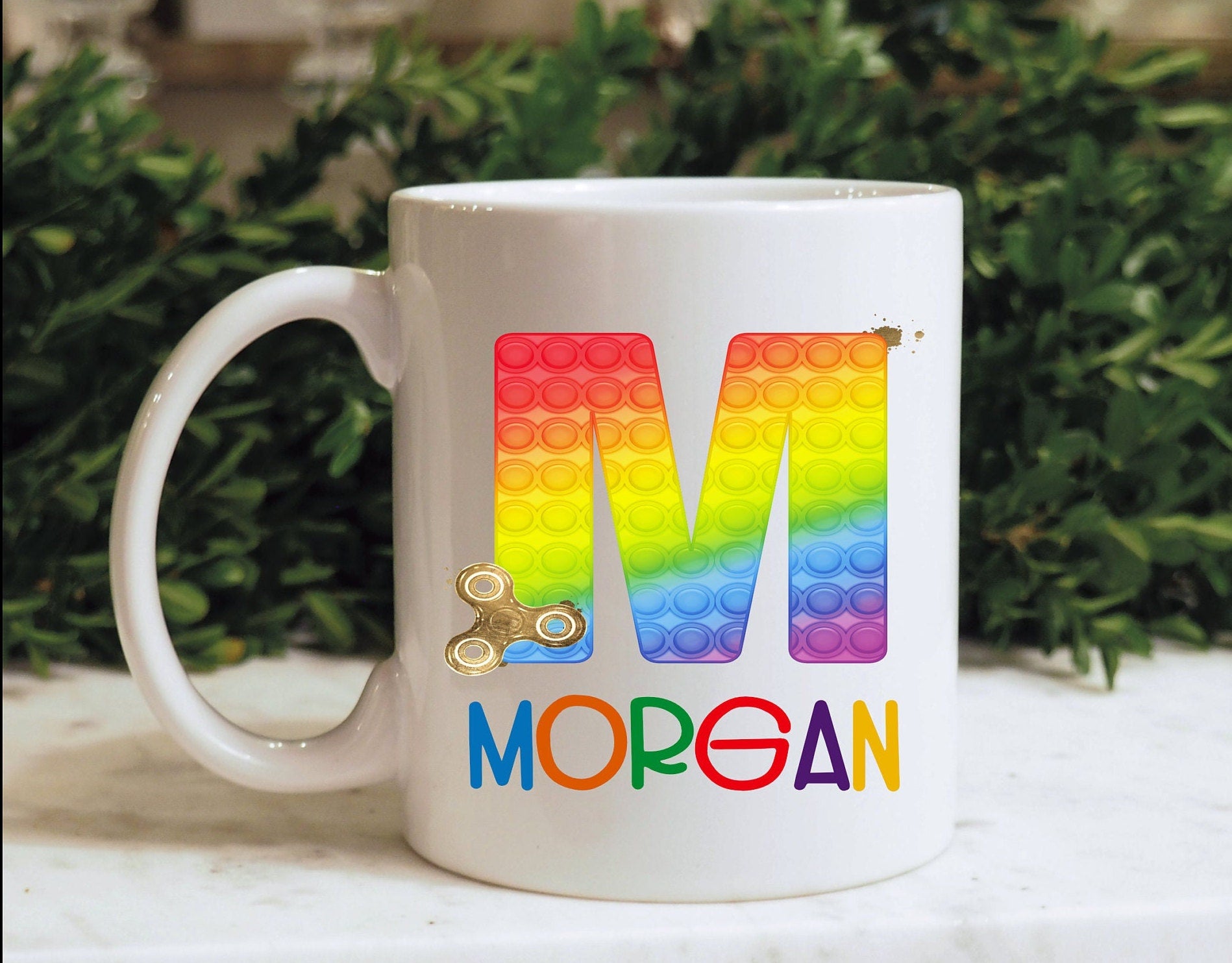 Personalised Poppit Fidget Toy Mug, Personalised Fidget Themed Initial Mug, Sensory Poppit Personalised Cup, Blue Fidget Initial Mug