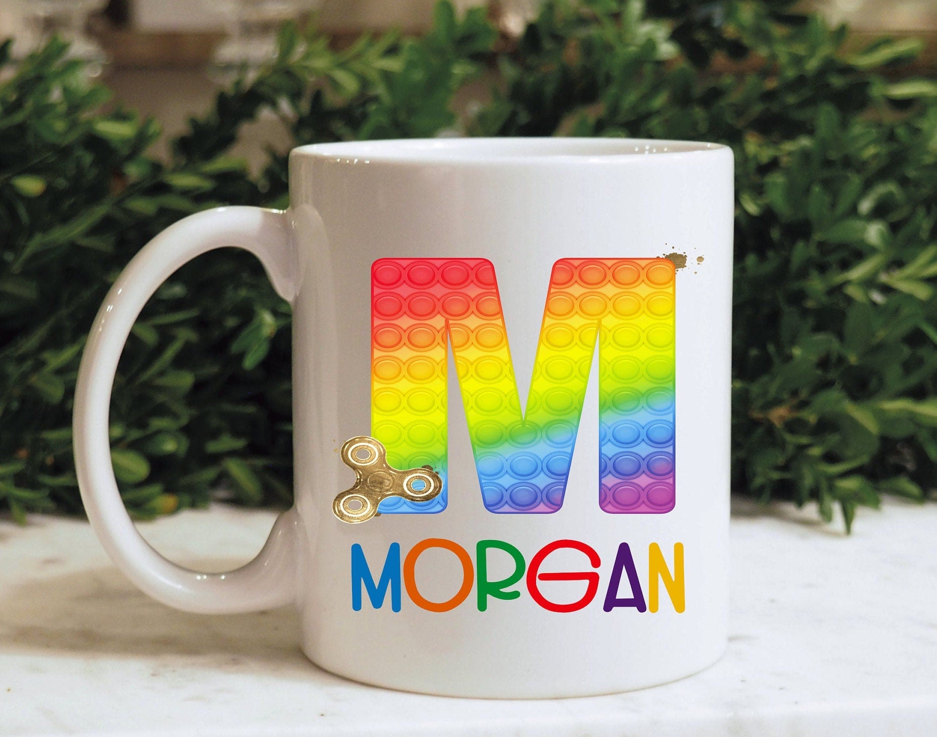 Personalised Poppit Fidget Toy Mug, Personalised Fidget Themed Initial Mug, Sensory Poppit Personalised Cup, Blue Fidget Initial Mug